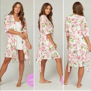 *SHOW ME YOUR MUMU* Pink Brie Belted Floral Kimono Robe Size OS